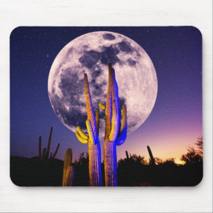 Full Moon Over Saguaro Cactus Mouse Pad