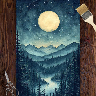 Full Moon Over Scenic Mountain Landscape Decoupage Tissue Paper