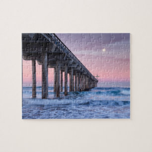 Full Moon Over Scripps Pier Jigsaw Puzzle