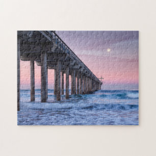 Full Moon Over Scripps Pier Jigsaw Puzzle