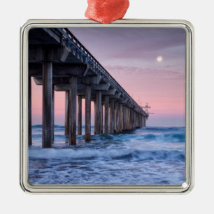 Full Moon Over Scripps Pier Metal Ornament