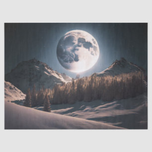 Full Moon over Snow Mountain of Trees Decoupage Tissue Paper