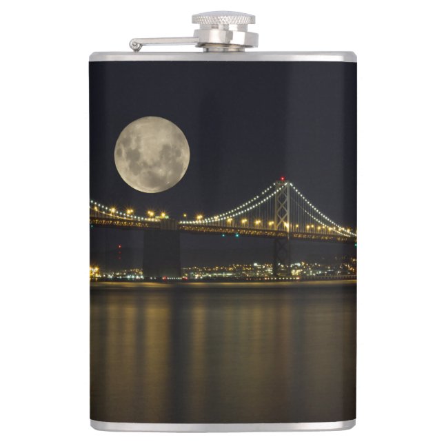 Full Moon Over the Bay Bridge Hip Flask (Front)