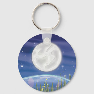 Full Moon over the Pond Key Ring