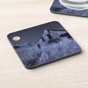 Full Moon Overhead Old Weathered Barn Coaster