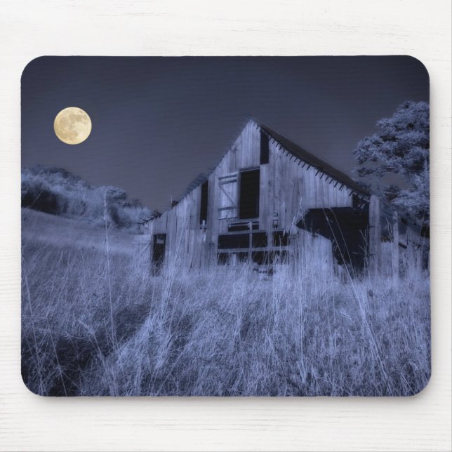 Full Moon Overhead | Old Weathered Barn Mouse Pad (Front)