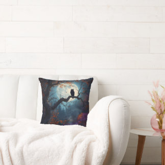 Full Moon Owl in Autumn Tree Night  Cushion