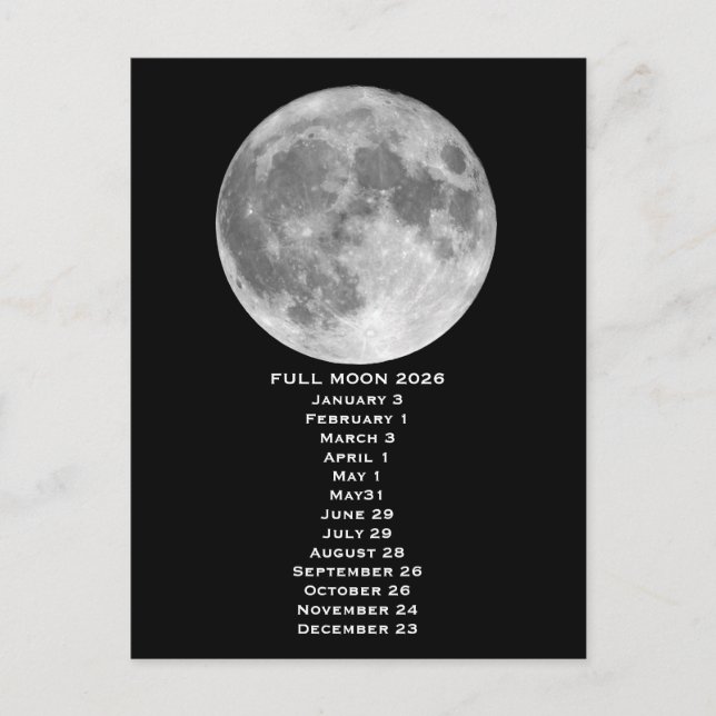 Full Moon Phases 2026 Postcard (Front)