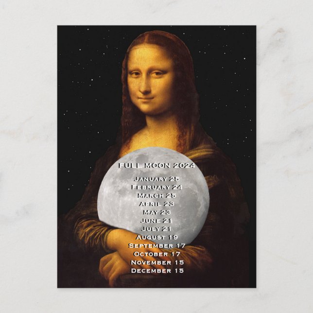 Full Moon Phases Calendar 2024 US Eastern Date Postcard (Front)