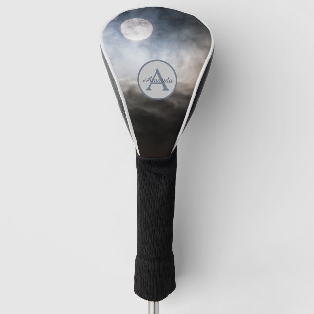  Full moon photo with monogram and name Golf Head Cover (Front)