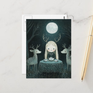 Full Moon Picnic With Deer Postcard
