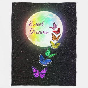 Full Moon & Rainbow Butterflies Sweet Dreams Fleece Blanket