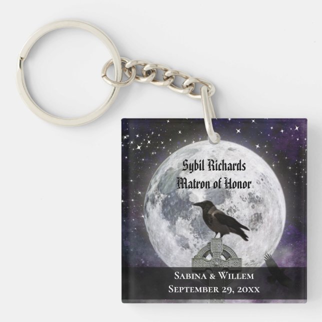 Full Moon & Raven Wedding Favour  Key Ring (Front)