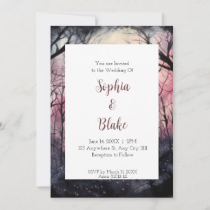 Full Moon Red Sky Dark Alternative Wedding Invitation