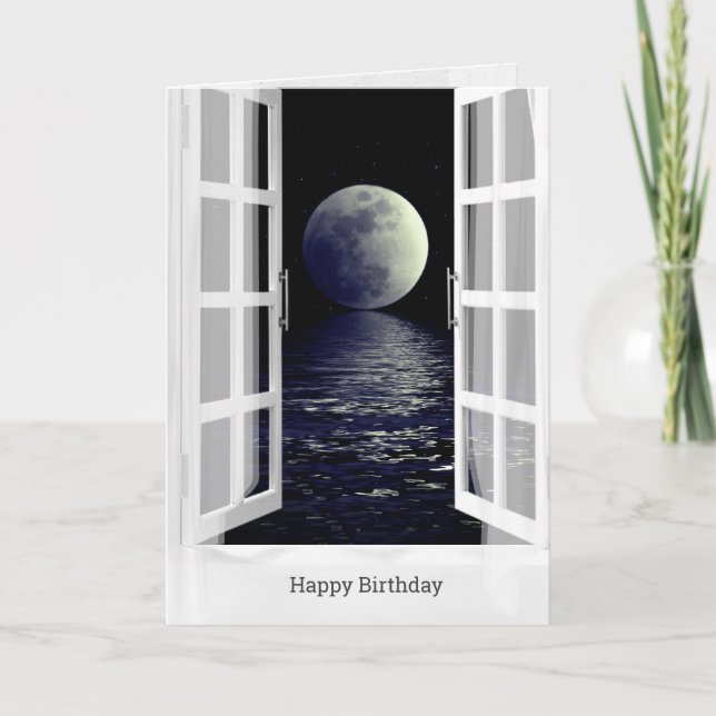 full moon reflection on ocean birthday card (Front)