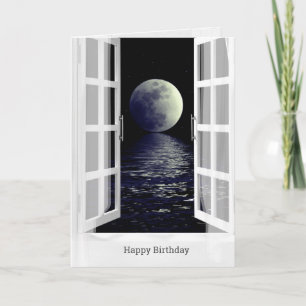 full moon reflection on ocean birthday card