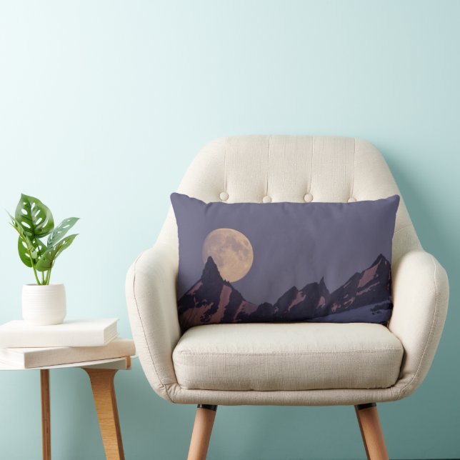 Full Moon Rises | Chugach Mountains Alaska Lumbar Cushion (Chair)