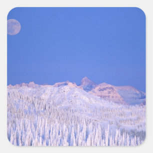 Full moon rising above Glacier National Park Square Sticker