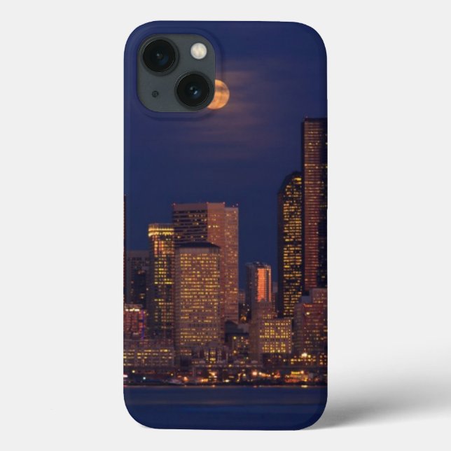 Full moon rising over downtown Seattle skyline Case-Mate iPhone Case (Back)