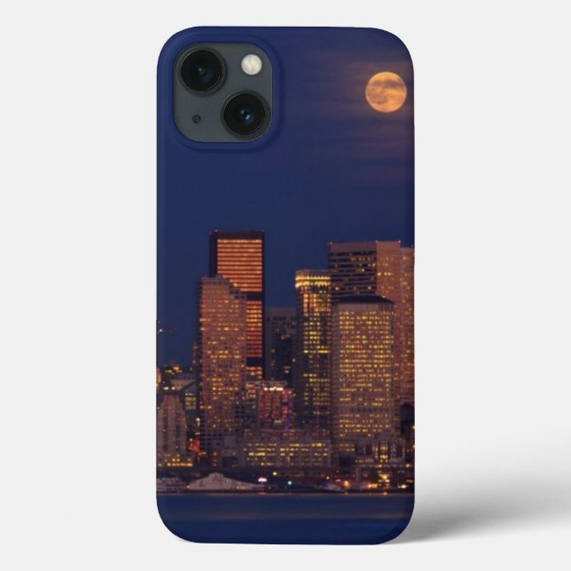 Full moon rising over downtown Seattle skyline Case-Mate iPhone Case (Back)