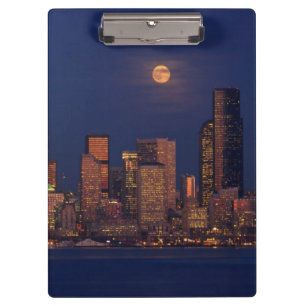 Full moon rising over downtown Seattle skyline Clipboard