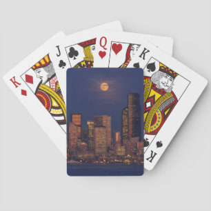 Full moon rising over downtown Seattle skyline Playing Cards