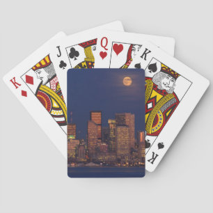 Full moon rising over downtown Seattle skyline Playing Cards