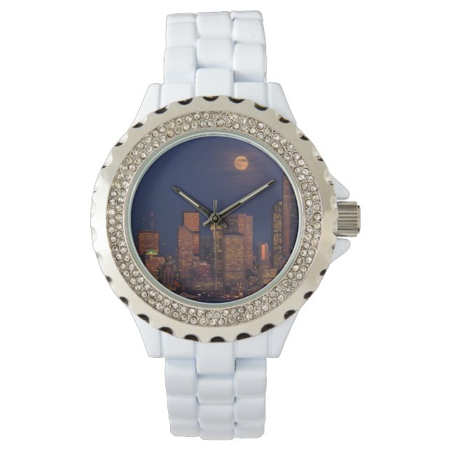 Full moon rising over downtown Seattle skyline Watch (Front)