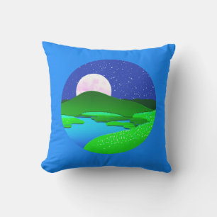 Full Moon Rising Over Green Hills   Cushion
