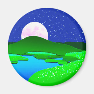 Full Moon Rising Over Green Hills Magnet