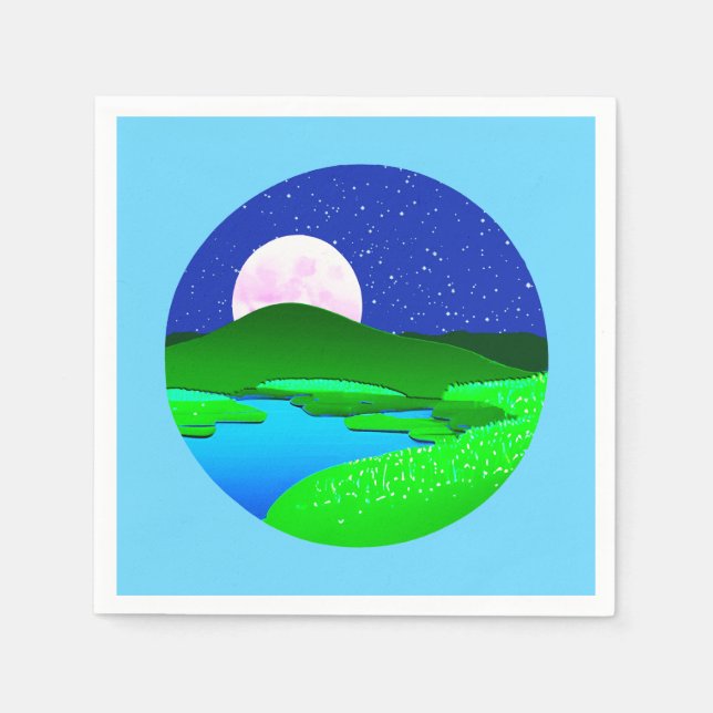 Full Moon Rising Over Green Hills  Napkin (Front)