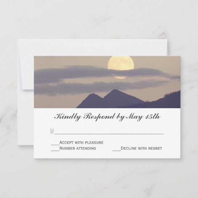 Full Moon Rising Over Mountains Wedding RSVP Cards (Front)