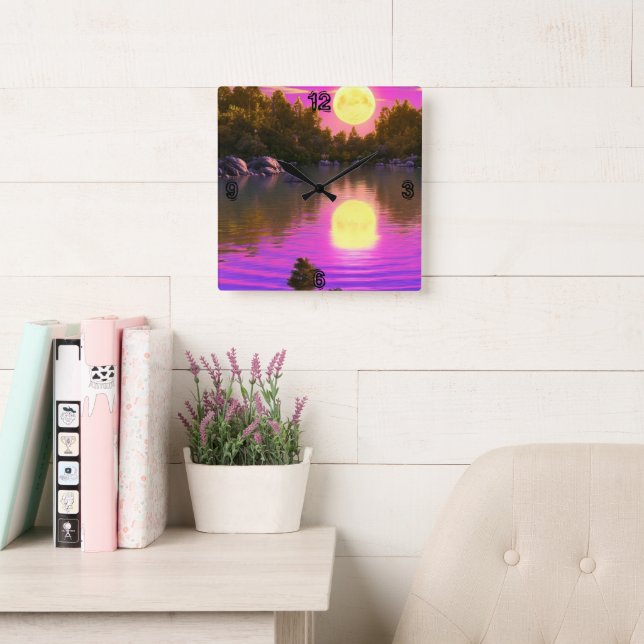 Full moon rising   square wall clock (Reading Room)