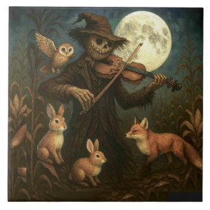 Full Moon Scarecrow Serenade Ceramic Tile