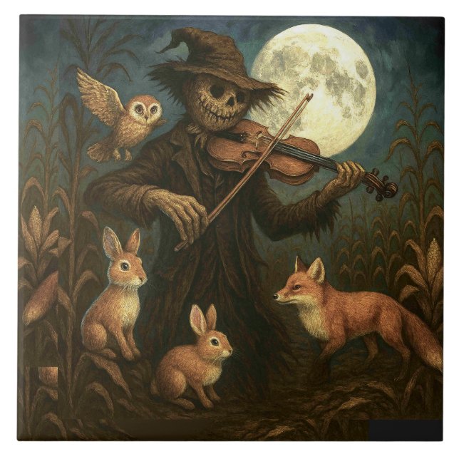 Full Moon Scarecrow Serenade Ceramic Tile (Front)