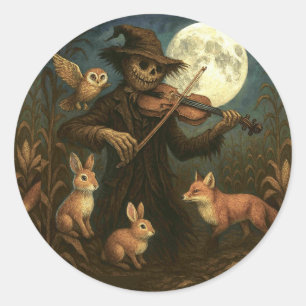 Full Moon Scarecrow Serenade Classic Round Sticker
