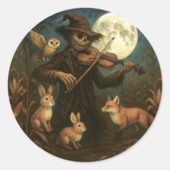 Full Moon Scarecrow Serenade Classic Round Sticker (Front)