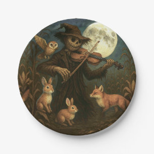 Full Moon Scarecrow Serenade Paper Plate