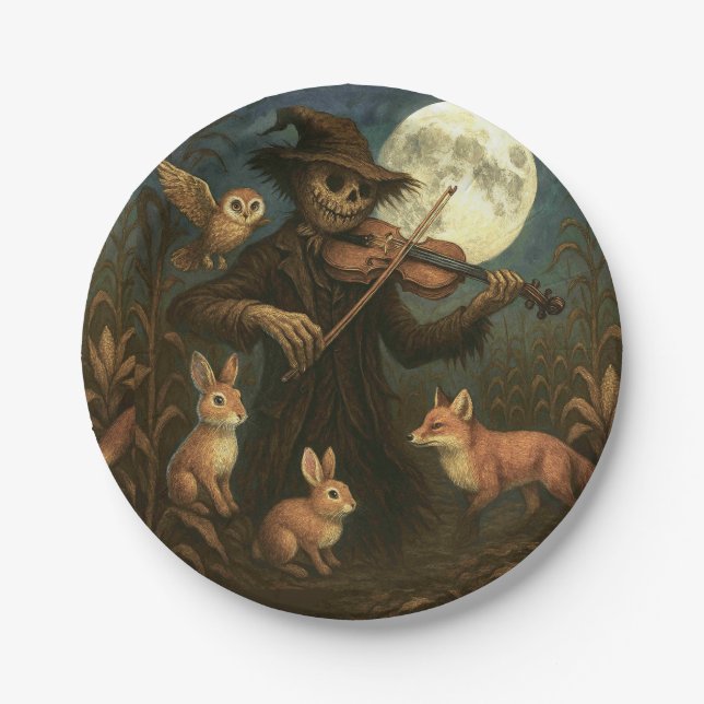 Full Moon Scarecrow Serenade Paper Plate (Front)