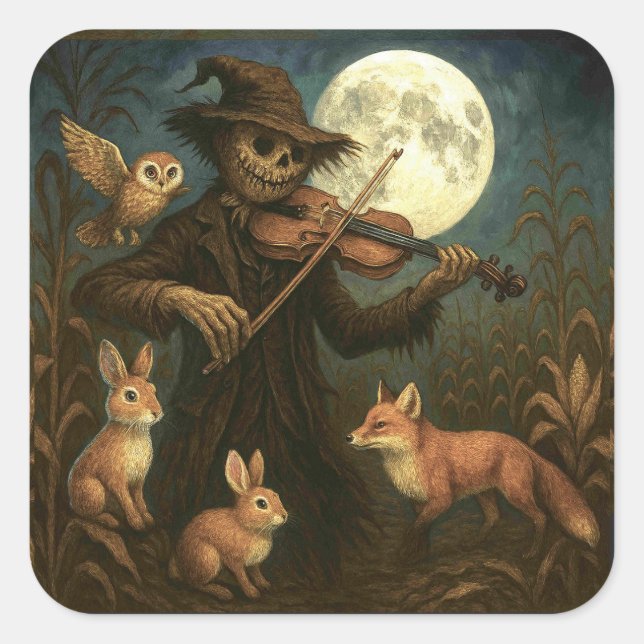 Full Moon Scarecrow Serenade Square Sticker (Front)