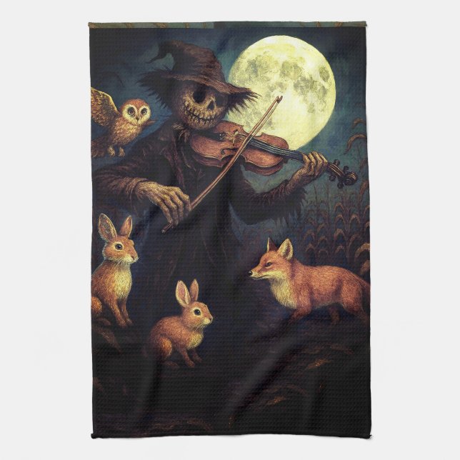 Full Moon Scarecrow Serenade Tea Towel (Vertical)