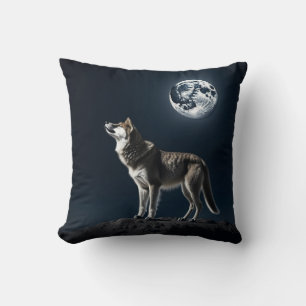 Full Moon Shining on the Wolf Cushion