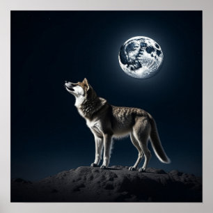 Full Moon Shining on the Wolf Poster