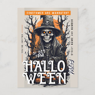 Full moon Skull whitch Halloween Party Invitation Postcard