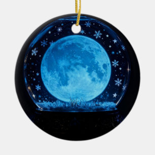 Full Moon Snow Globe Mystical Magical Ceramic Ornament