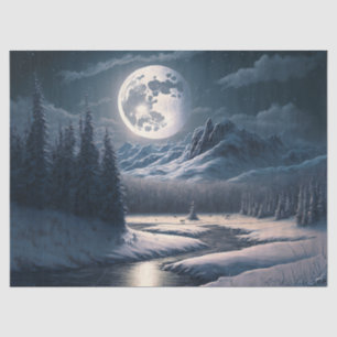Full Moon Snowy Landscape Decoupage Tissue Paper