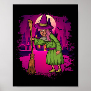 Full Moon Spooky Halloween Costume Scary Broomstic Poster