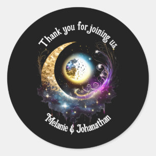 Full moon starry night sky celestial magenta classic round sticker