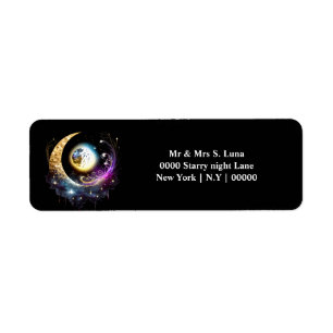 Full moon starry night sky celestial magenta return address label