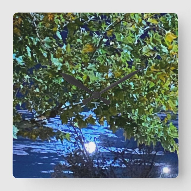 Full Moon 🌝 Through The Trees 🌳  Square Wall Clock (Front)